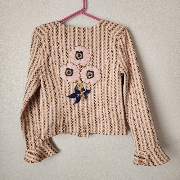 MISA NOEMIE Tweed Floral Embroidered metallic full zip jacket bell sleeve XS - Picture 7 of 11